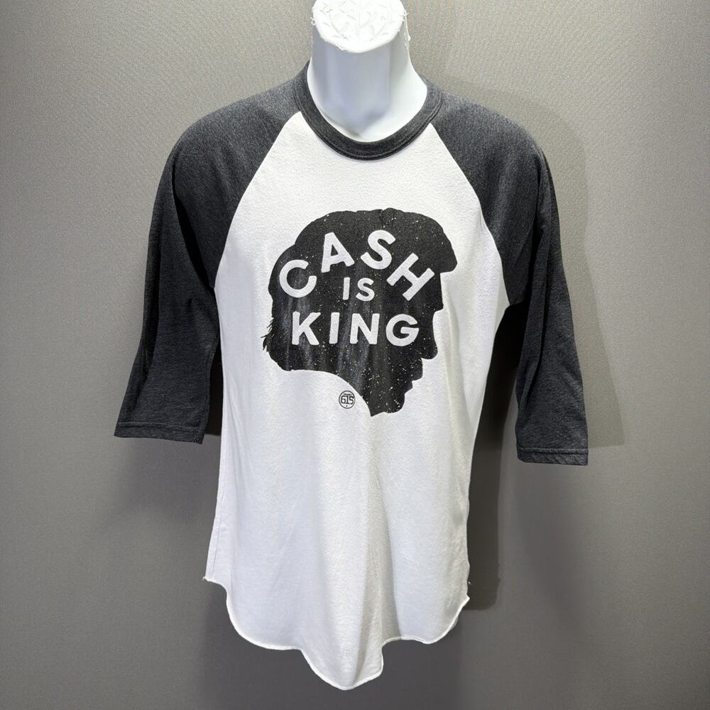Cash Is King Johnny Cash Graphic Raglan T-Shirt White Gray Size S